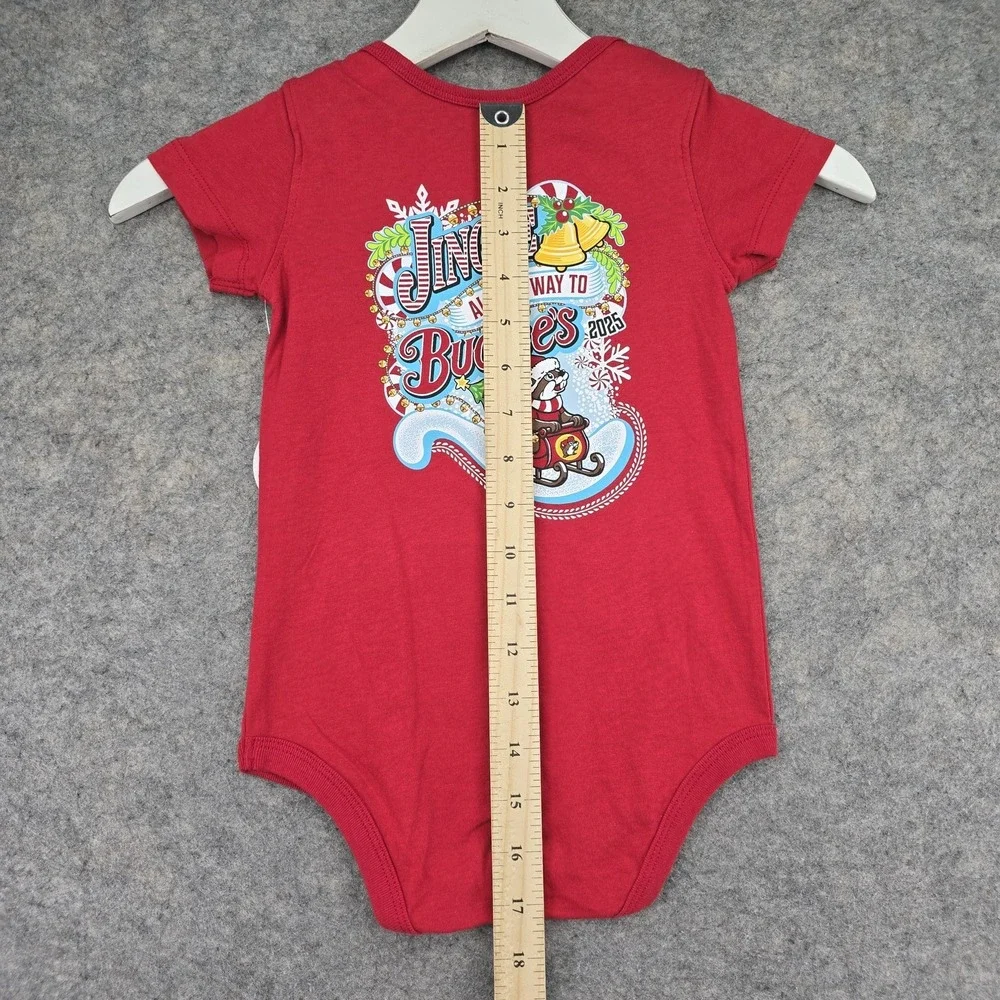 Buc-ees Baby Bodysuit 18M Red Cotton Christmas Jingle Holiday Graphic One-Piece